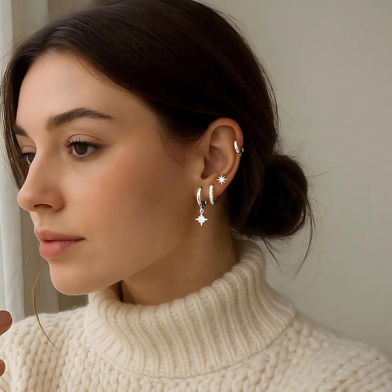 Poxtex Small Gold Huggie Hoop Earrings Set for Women Men Hypoallergenic 14K Plated Stack Cartilage Earrings, Multiple Piercing Lightweight Mini Thin Cute Dainty Trendy Jewelry Set Christmas Gifts for Women - Image 3